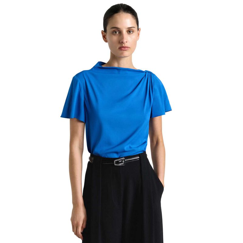 Cue Blue Stretch Viscose Draped Sleeve Top image number 0